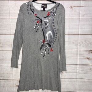 Rara Avis by Iris Apfel Gray Lemur Embroidered Long Sleeve Tunic Dress Large